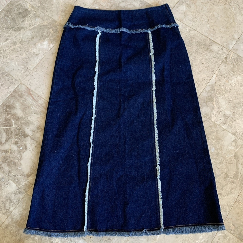 Maria Gabrielle NEW YORK Denim Women's Long Skirt A Line-Frayed Detail 12 NWOT